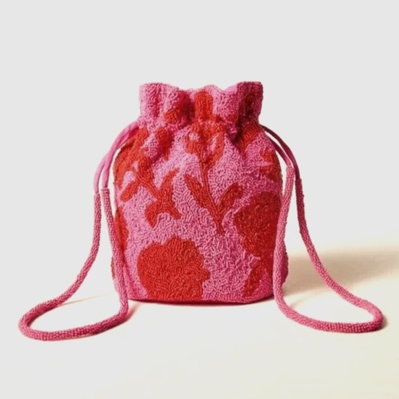 Kate Spade X Target Rose Pink & Orange Beaded Drawstring Bucket Bag - Picture 1 of 4
